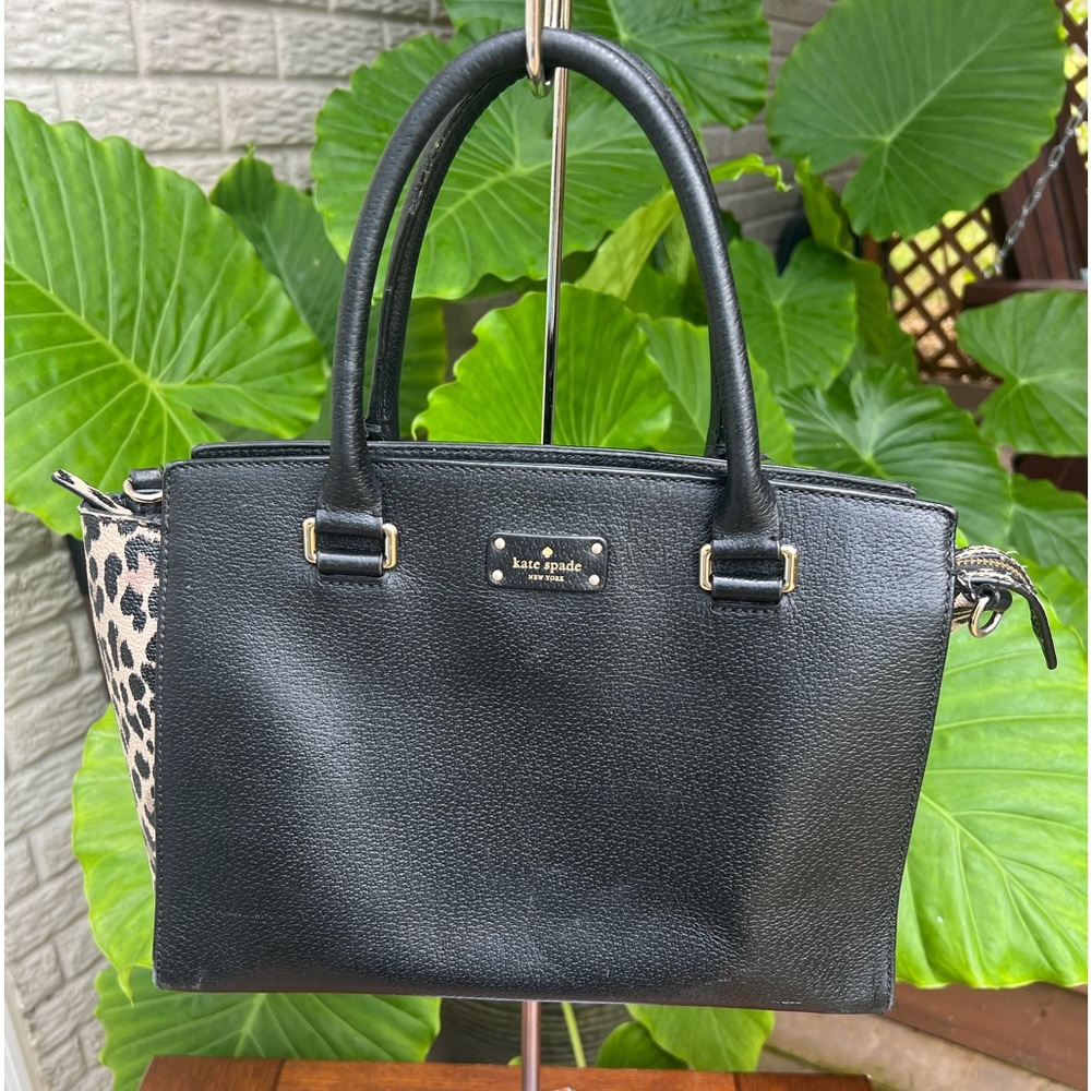 Kate Spade Lana Grove Street Satchel Handbag Black Multi Leopard Print.